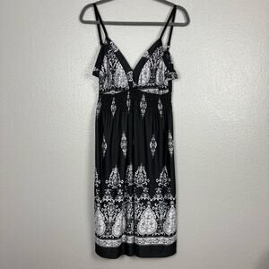 A&M Size Large Adjustable Blue White Spaghetti Strap Coverup Paisley Midi Dress